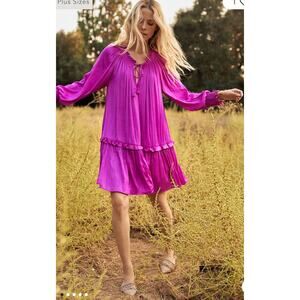 Anthropologie Tunic Dress Womens Size Small Fushia Pink Boho Long Sleeve Giulia